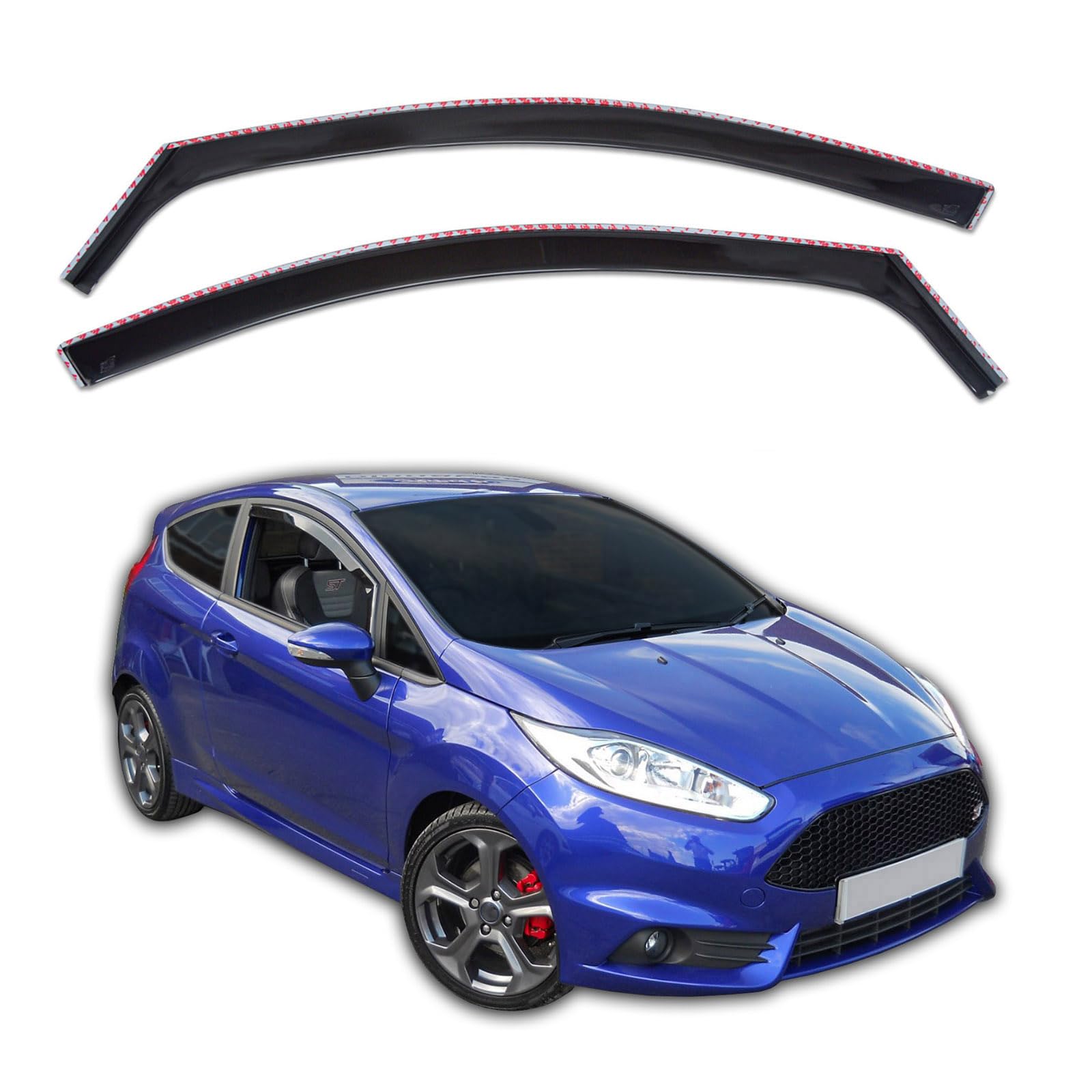 J&J AUTOMOTIVE GP Deflettori d'Aria per Ford Fiesta 7 3-Porte 2008-2017, Set da 2 Pezzi, Antiturbo Antivento Antipioggia, Anteriore Nero fumé Oscurato