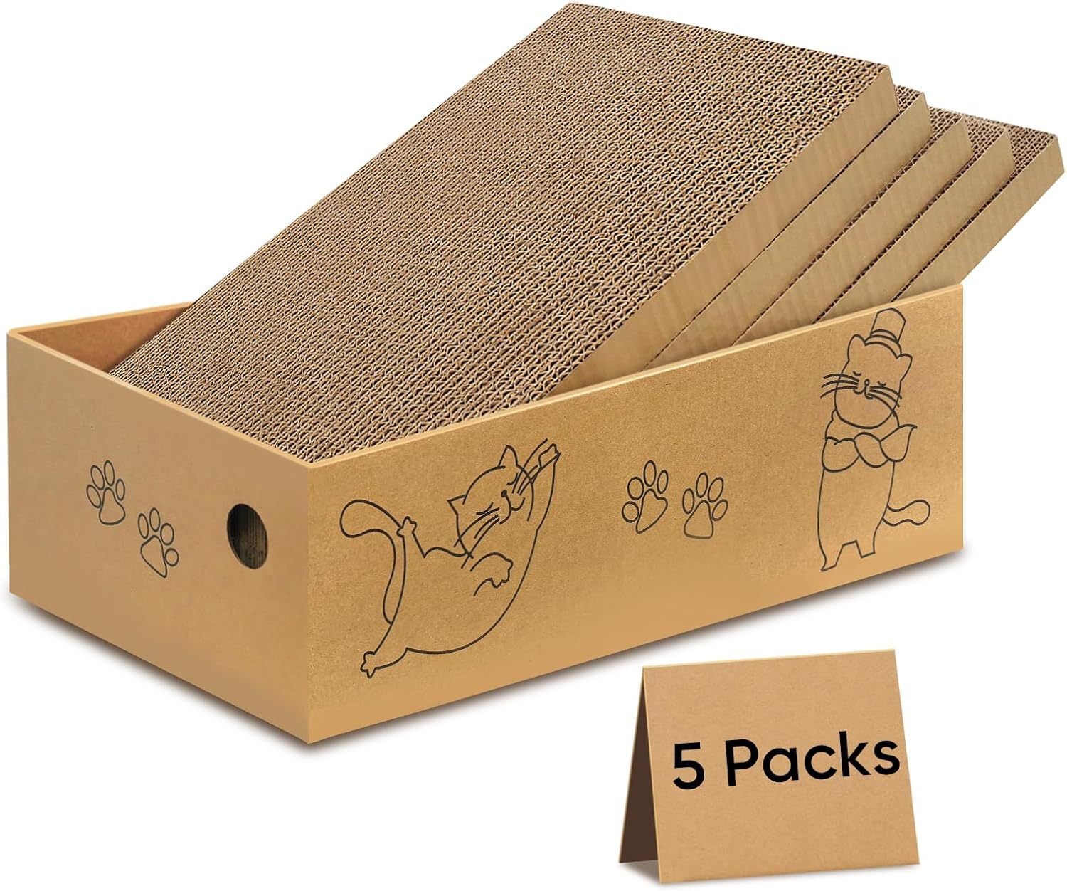 AGYM 5-Pack Cardboard Cat Scratcher with Box - Large Scratch Pad for Indoor Cats & Kittens, Furniture Protector