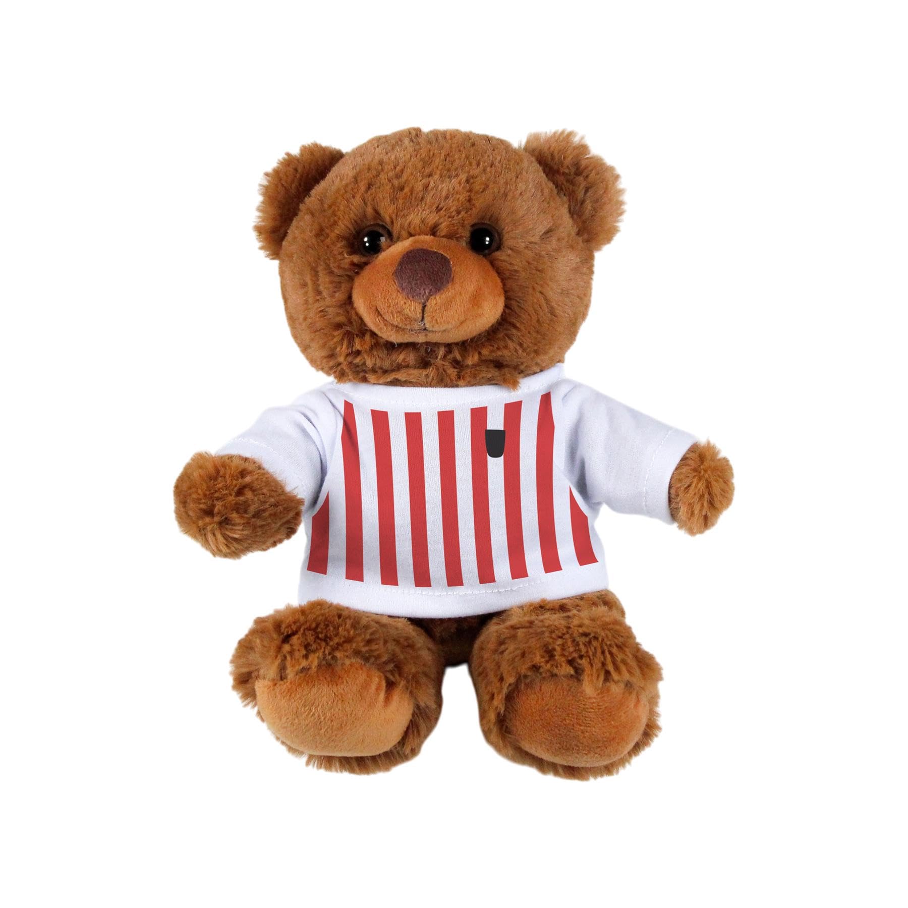 Purely Home Football Kit Teddy Bear - Gifts for Sports Fans - Dark Brown Stuffed Animal with Printed Red And White T-Shirt