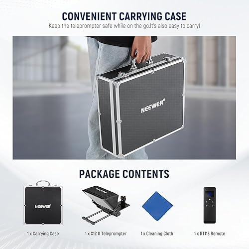 Vista 26 de NEEWER Teleprompter de aluminio X12 con control remoto RT-110 (conectado a través de Bluetooth en la aplicación NEEWER Teleprompter) y funda