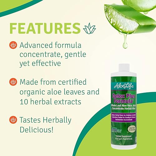 Miniatura 4 de Aloe Life Fórmula Detox Plus, suplemento de desintoxicación a base de aloe, limpieza de jugo de aloe vera, promueve una digestión más saludable,