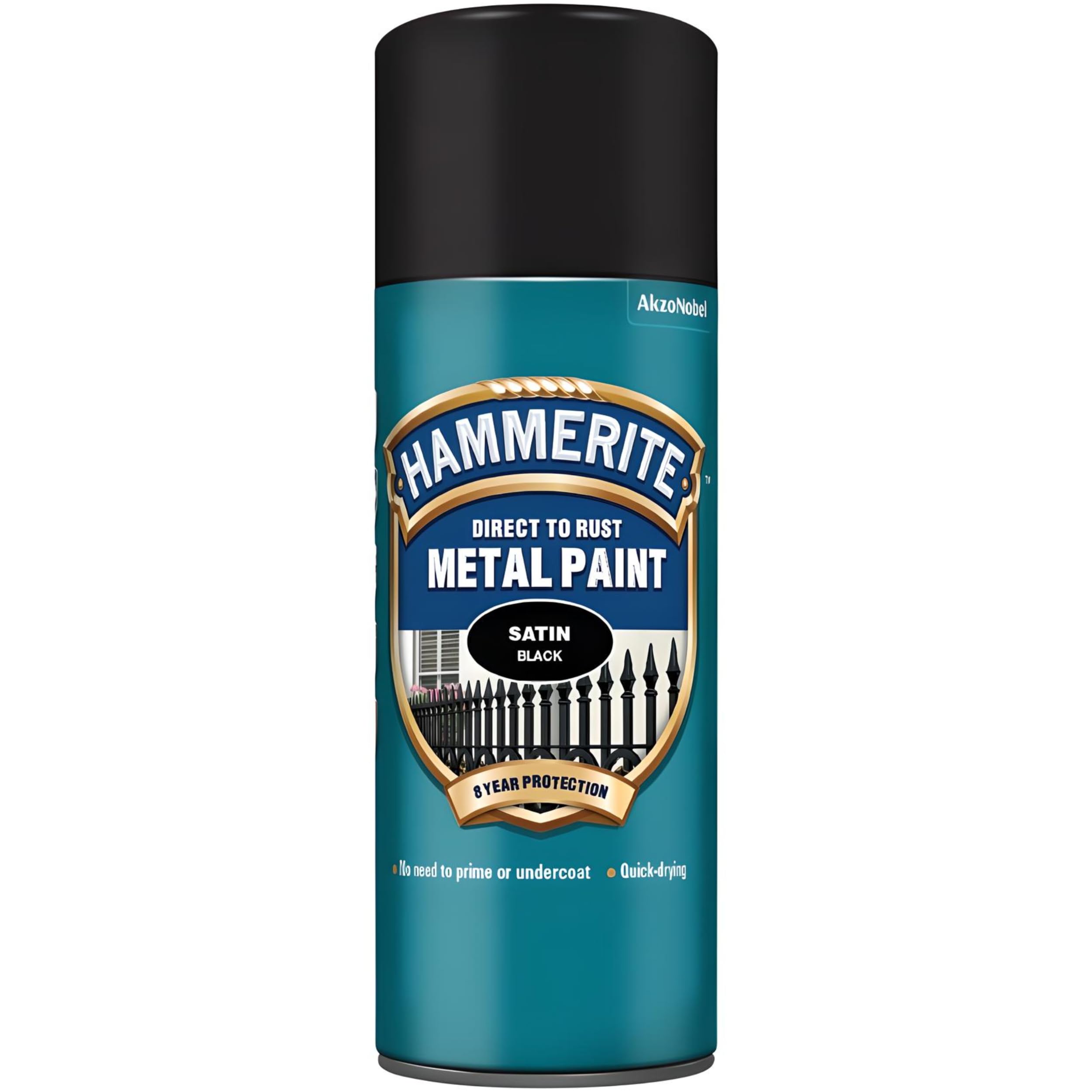 AMK® Hammerite Direct to Rust Smooth Satin Black Finish Aerosol Metal Paint 400ml Can Spray Care Restore Quick Drying, 662926
