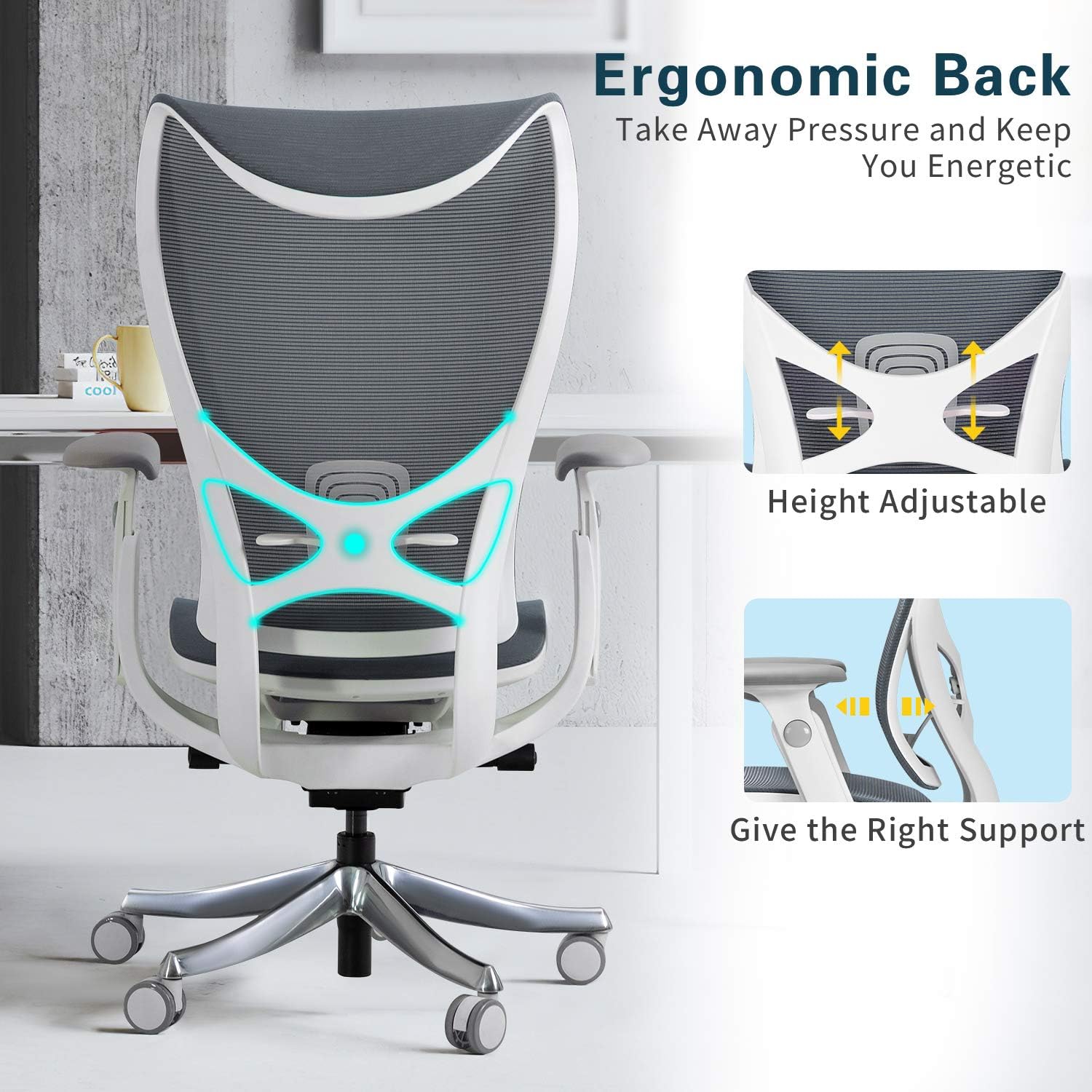 Super Big Clearance! Furmax High Back Office Ergonomic Desk Executive Recline Lock Head Mesh Swivel Computer Chair with Adjustable Seat Depth Lumbar Support and Arms, Blue