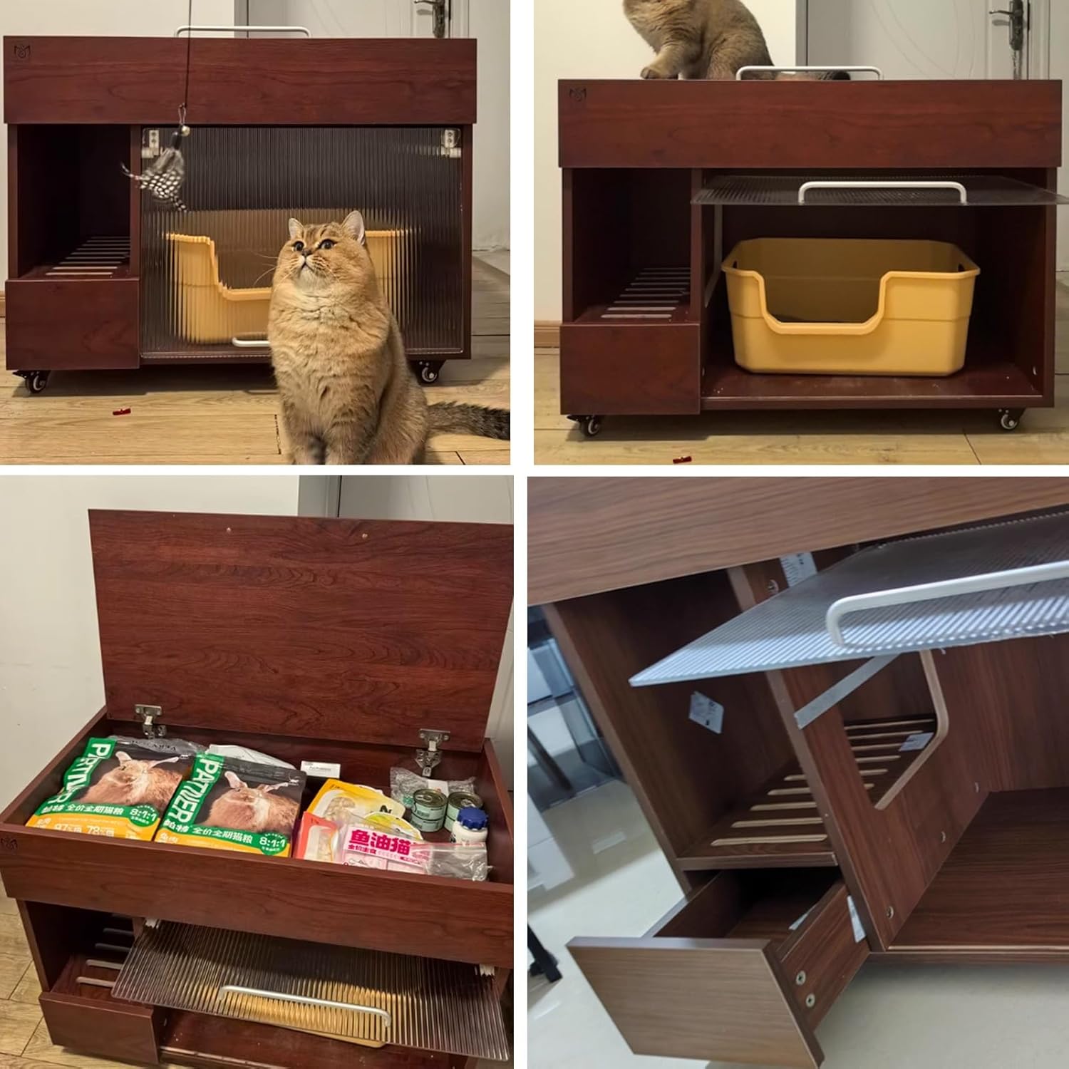 Discreet Large Cat Litter Box Enclosure, Litterbox Enclosure Cabinet with Litter Collector and Flip-Down Door, Hidden Litter Box Cabinet with Storage Top for Bedroom(Natural)