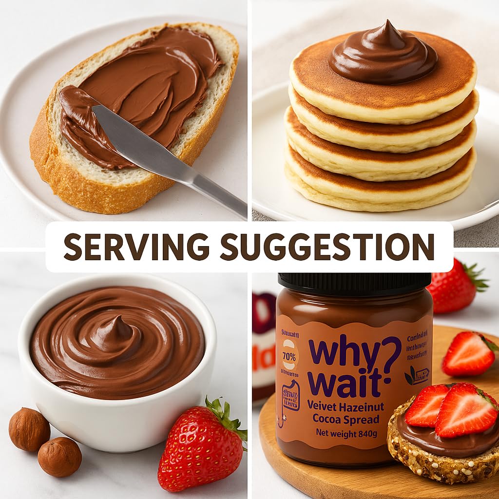 Why Wait? Velvet Hazelnut & Cocoa Spread – 78% Hazelnuts • Monk Fruit Sweetened • Sugar Free • Keto & Low Carb Chocolate Spread • No Palm Oil • Healthy Gourmet Hazelnut Butter – 12oz Jar