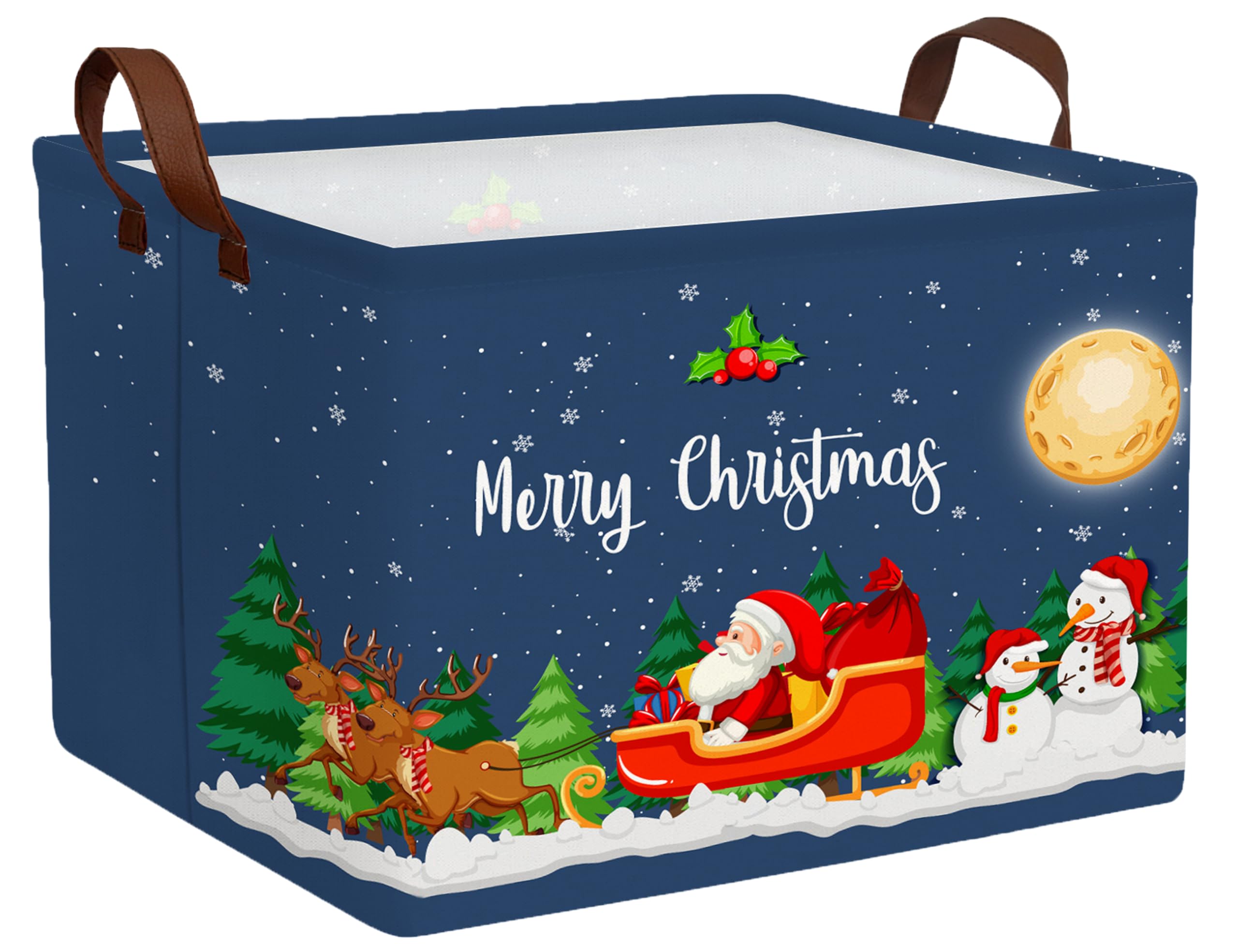 Large Christmas Empty Baskets Kids Collapsible Holiday Storage Bin with Handle (Deer Santa Claus)
