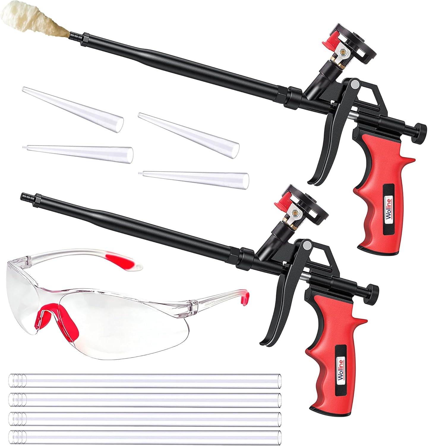 Spray Foam Gun, Wolline (2 Foam Gun + 8 Nozzle) Spray Foam Insulation Gun, Teflon-Coated Professional Expanding Spray Foam Applicator, Foam Dispensing Gun, Insulating Foam Applicator Red – 2 Pack