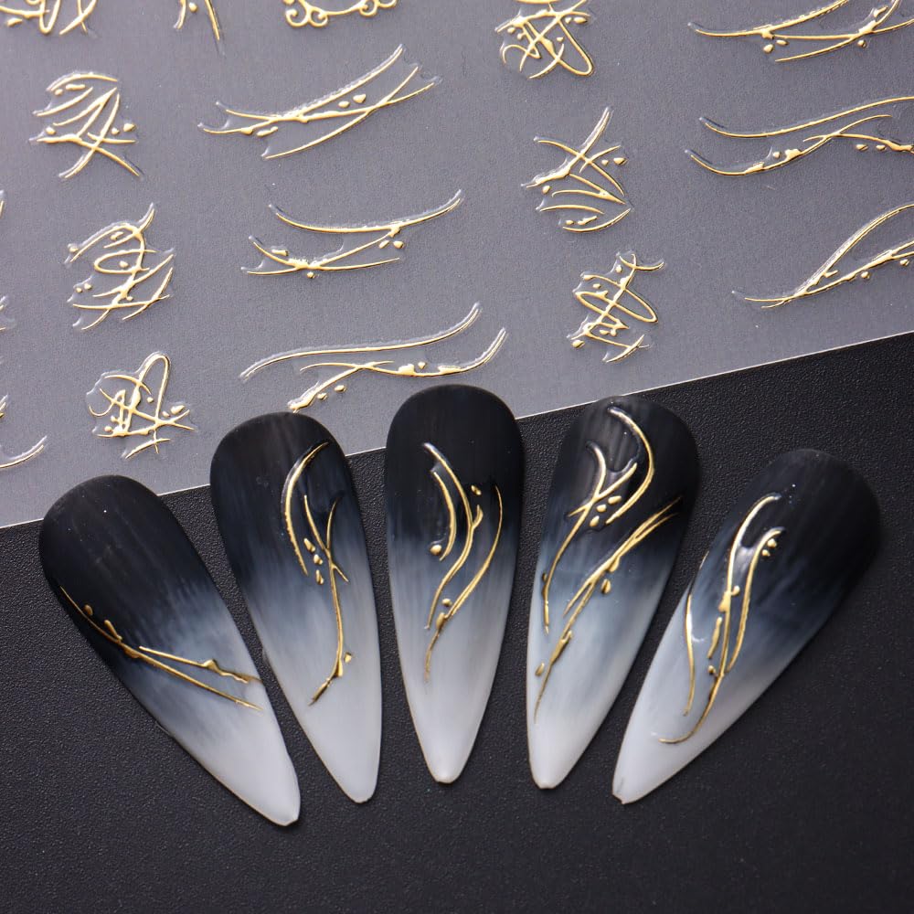 8 Bögen Bronzing Gold Nagelsticker – 3D-Designs Mit Dornen, Blumen, Herzen Für Nail Art