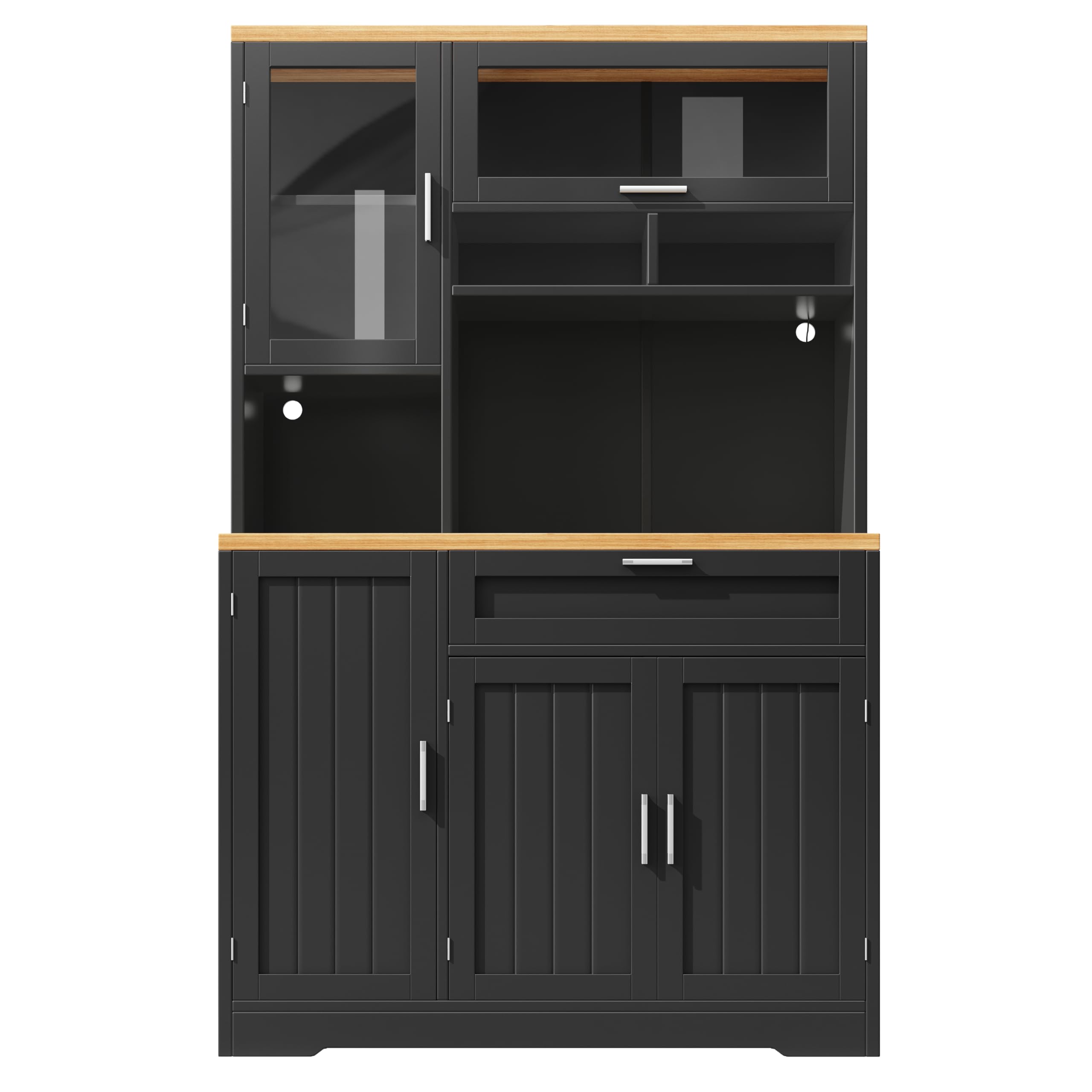 Kebnor Küchenschrank, Hochschrank/Vitrine mit LED-Beleuchtung, 104x40x180 cm, für Küche & Wohnzimmer (weiß)