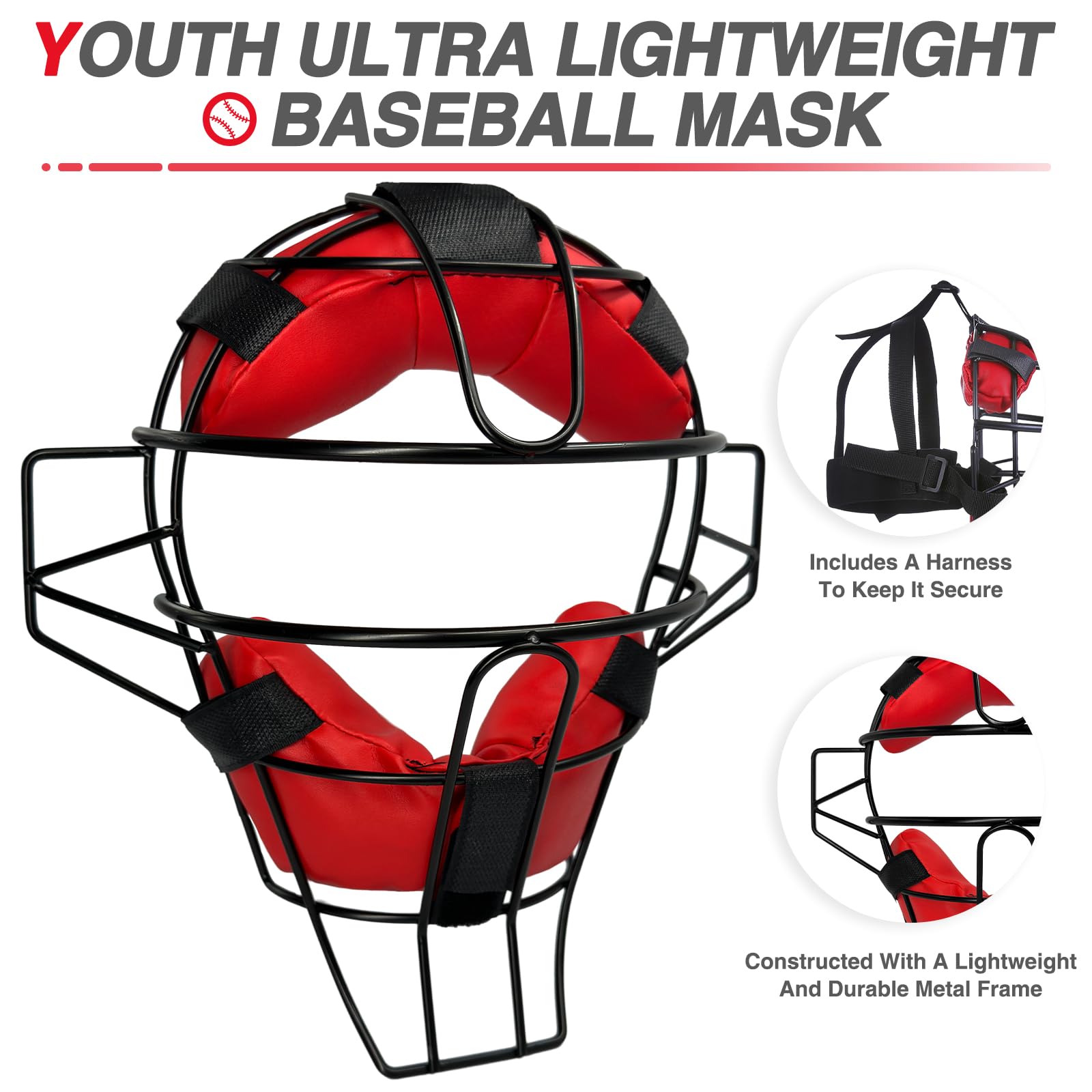 Masque d'arbitre de baseball traditionnel en acier creux avec