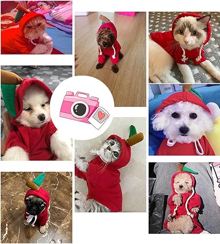 Miniatura 6 de XIAOYU Ropa para mascotas, sudadera cálida con capucha para perro, abrigo para cachorro, ropa de otoño e invierno, overol con capucha de frutas,