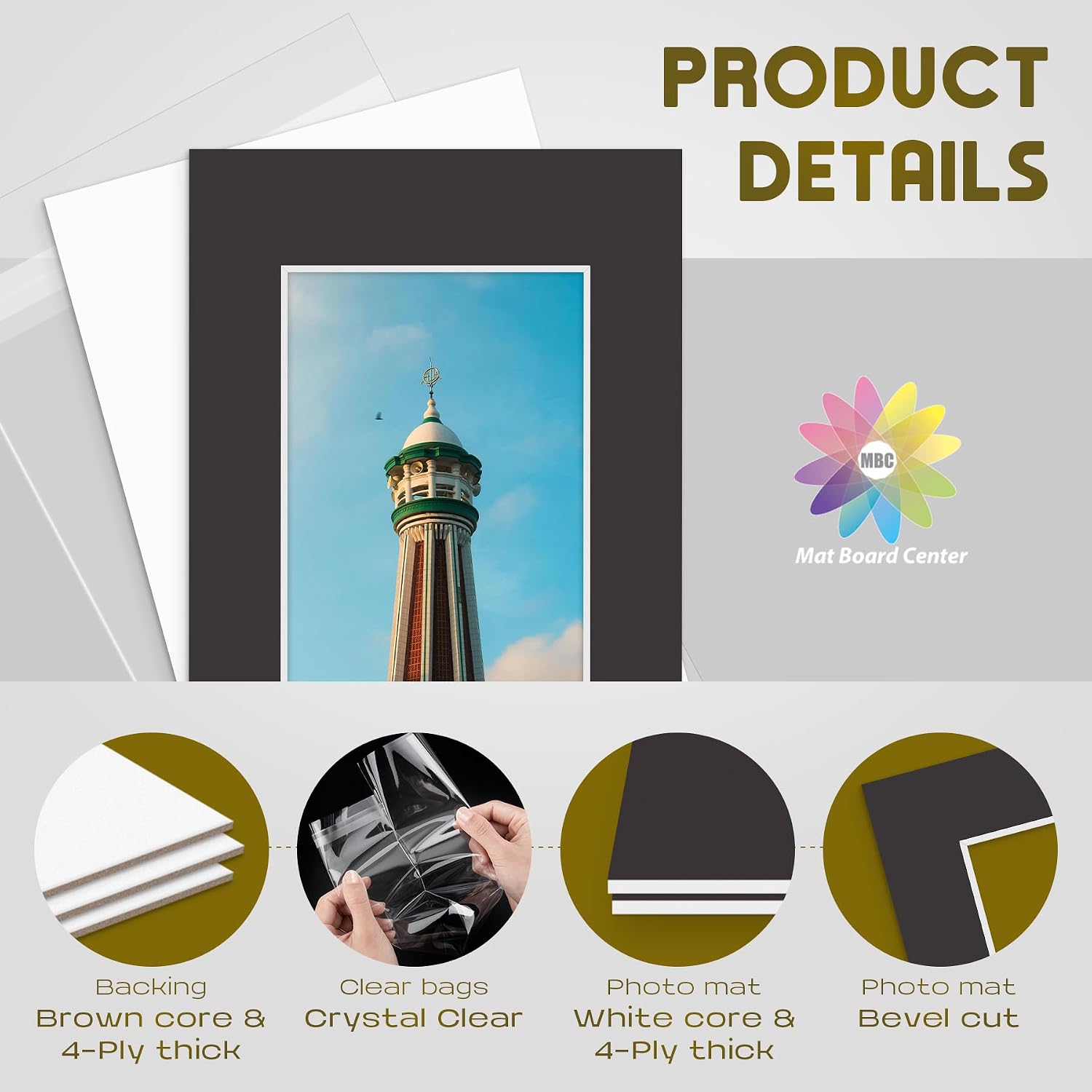 Mat Board Center, 5 Pack 5x7 Black Picture Mat Board Kit for 3.5x5 Photo