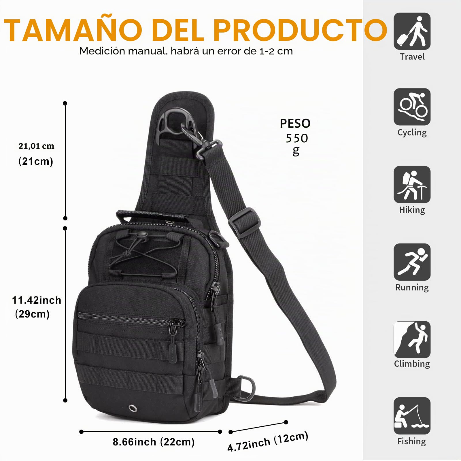 HUNTVP Bandolera Riñonera Hombre Mochila Táctical Militar para Correr Senderismo Ciclismo Camping Caza, Negro/Marrón/Camuflaje