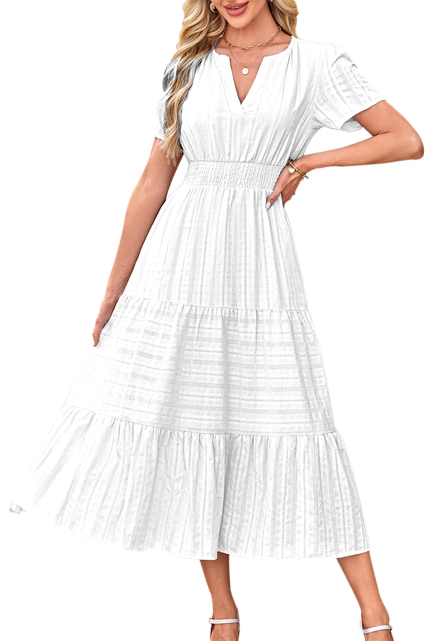 VEVESMUNDO Vestido de verano para mujer, manga corta, de algodón, informal, línea A, cuello redondo, vestido informal, vestido de lino, vestido largo con bolsillos