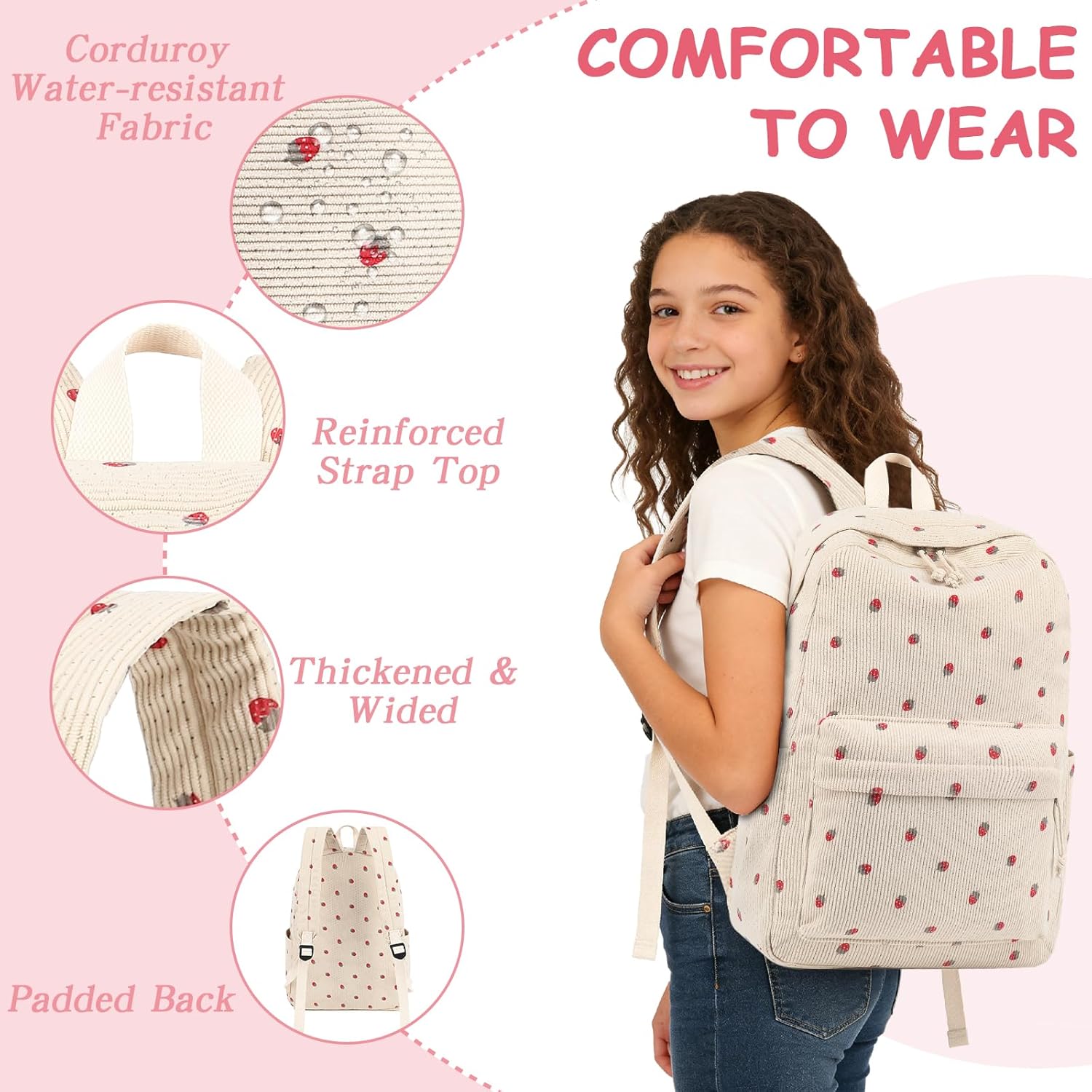 Bluboon School Backpack for Teen Girls Bookbags Elementary High School Corduroy Laptop Bags Women Travel Daypacks - Image 6