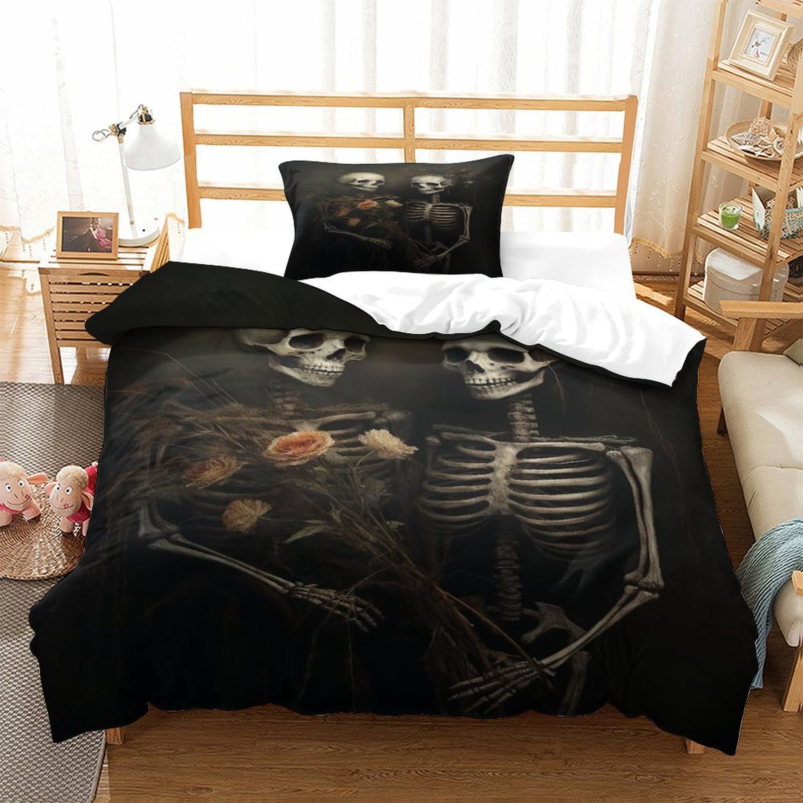 P1S9U7W5Y Edgy Skull 3D Printed Duvet Cover Set 3pcs Microfiber Skeleton Bedding Set Single