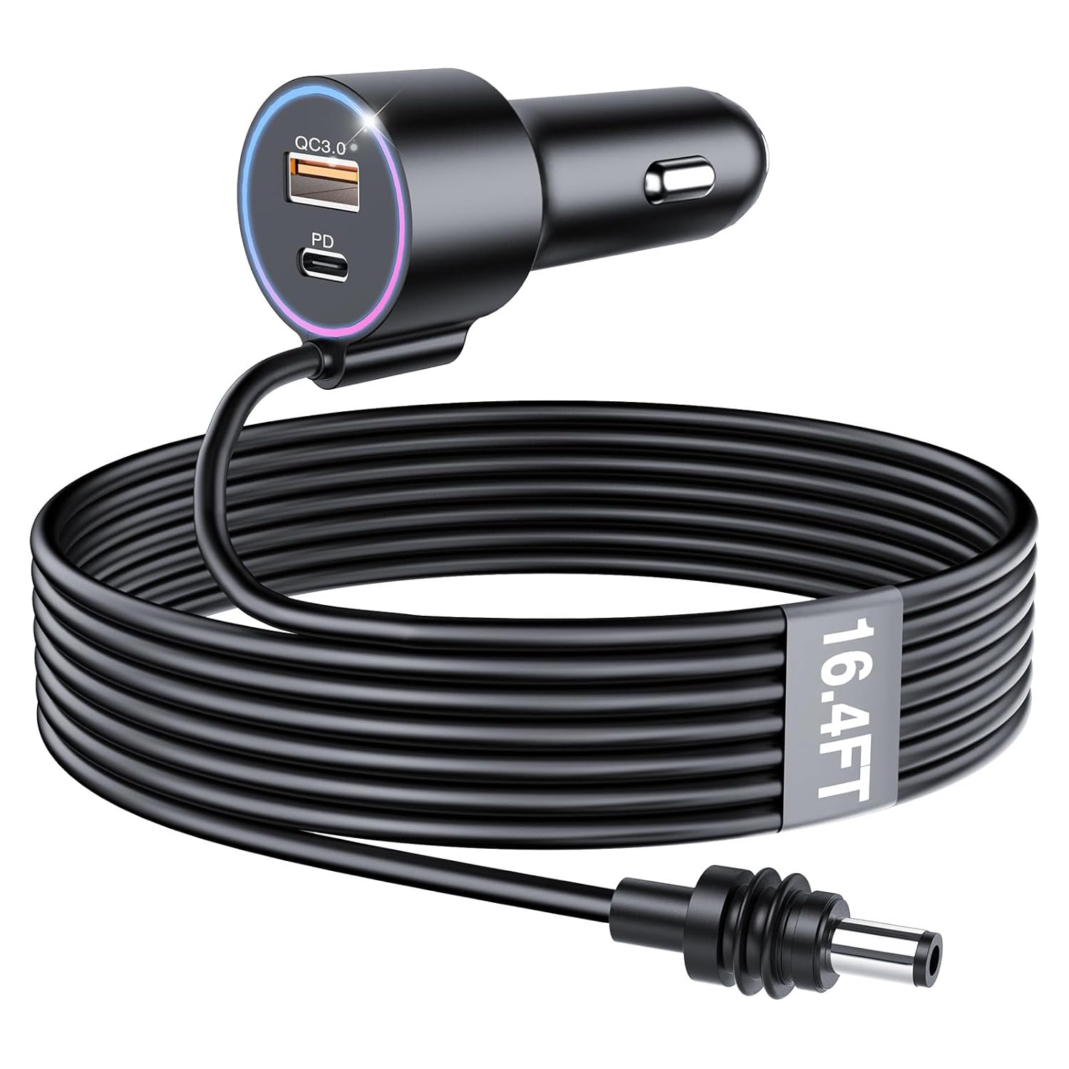 Starlink Mini Cable 16.4FT/ 5M, 3 in 1 Starlink Mini Accessories Car Charger DC Power Cable+ Cigarette Lighter Adapter 12V-24V, QC 3.0 + PD 30W black