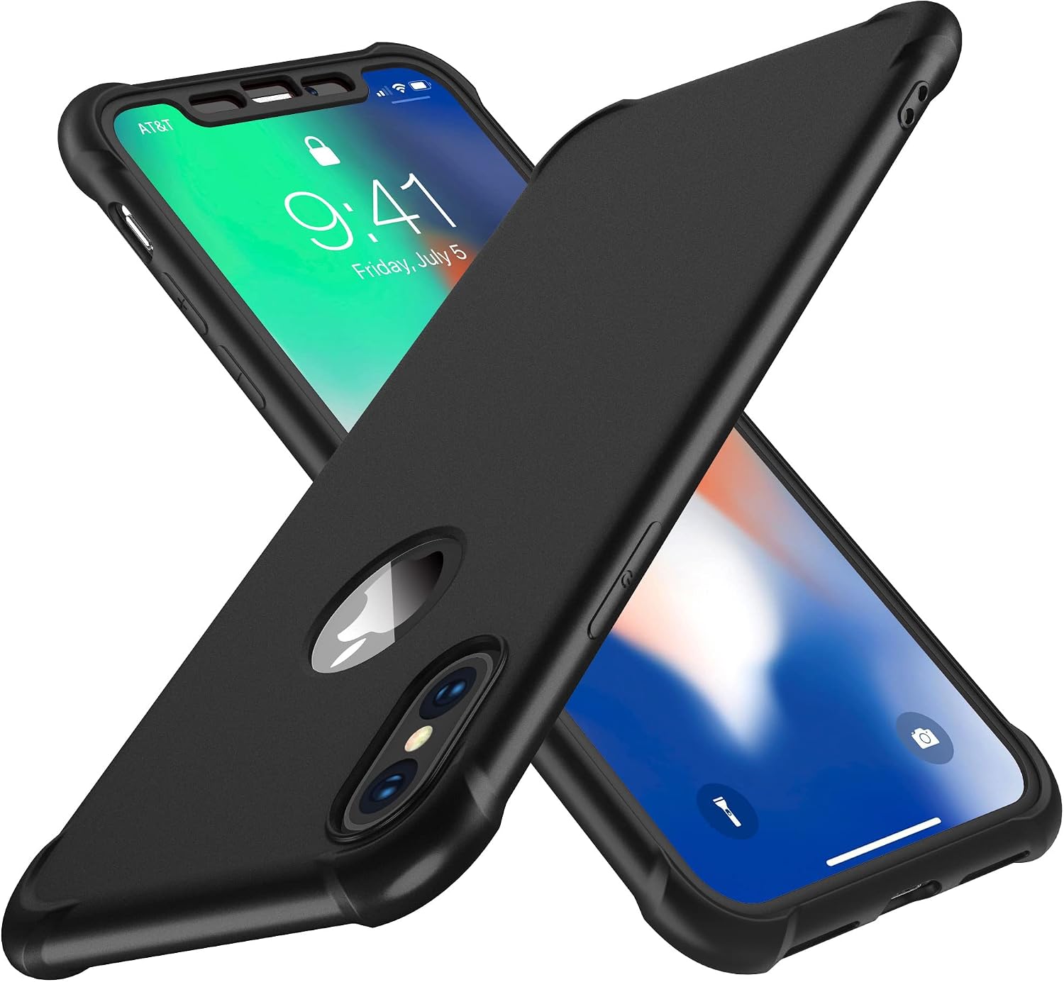 ORETECH Designed for iPhone Xs Max Case,with[2 x Tempered Glass Screen Protector] 360° Full Body Shockproof Protective Cover Ultra Thin Hard PC Soft Rubber Silicone Case for iPhone Xs Max-Black