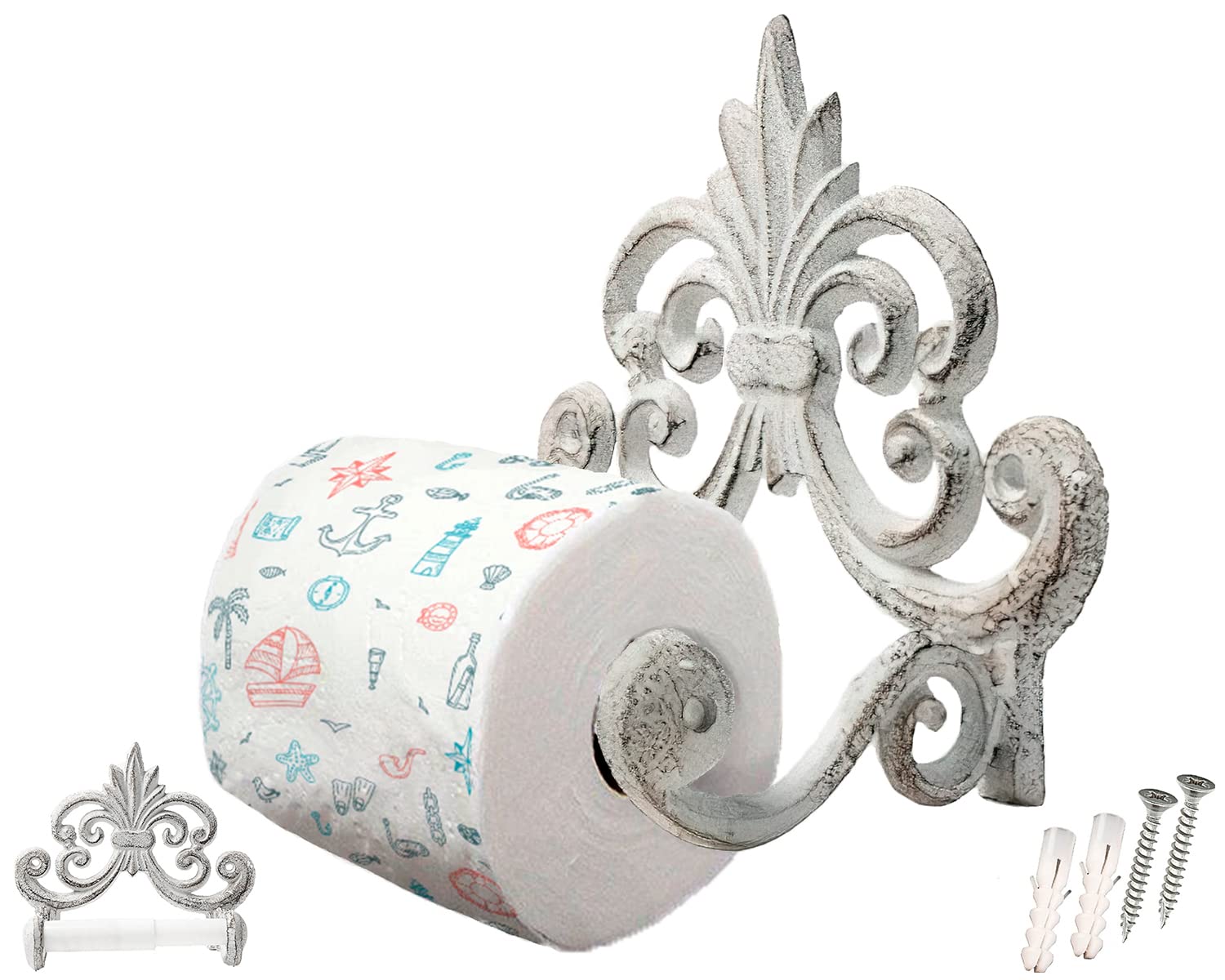 Simple Houseware Portarotolo Carta Igienica In Stile Inglese Con Ripiano – Contiene 4 Rotoli, Base Compatta, Colore Bianco, Dimensioni 22,5x21,6x74,9 Cm