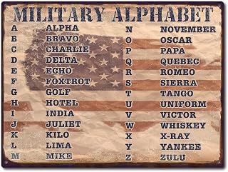 Military Alphabet, 8.5 x 11.5 Inch Aluminum Sign with the American Flag, Terms, Acronyms, Nato Phonetic, Patriotic and Americana Decor and Gifts 0912-RK1020HP