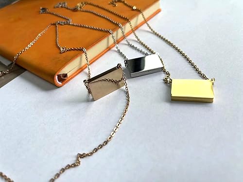 Miniatura 6 de Colgante personalizado de medallón de sobre de acero inoxidable para niñas, collar con medallón de texto con foto personalizada, Acero inoxidable,