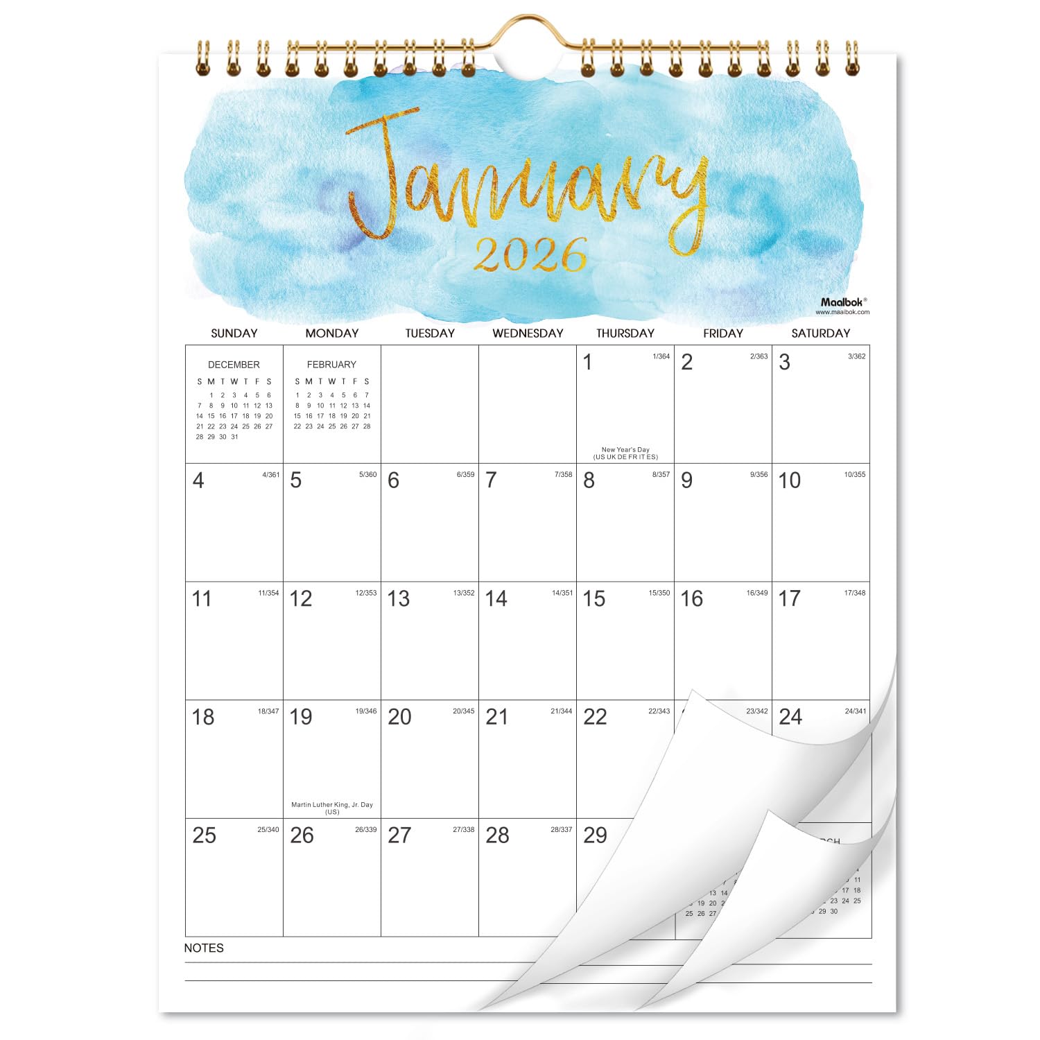 2026 wall calendar - hanging wall calendar 2026 from january 2026 - december 2026 11434 x 14634 twin-wire binding large blocks with julian dates perfect for planning