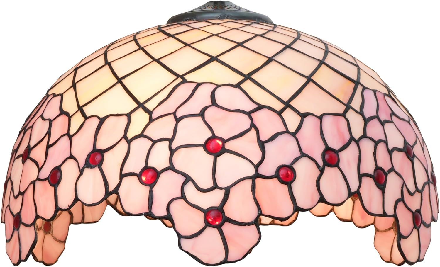 Tiffany Stained Glass Lamp Shade 16 Inch Pink Cherry Blossom Ceiling Light Shade Dome Vintage Large Replacement Lampshade for Floor Lamps Table Lamp Pendant Light Home Office Deco