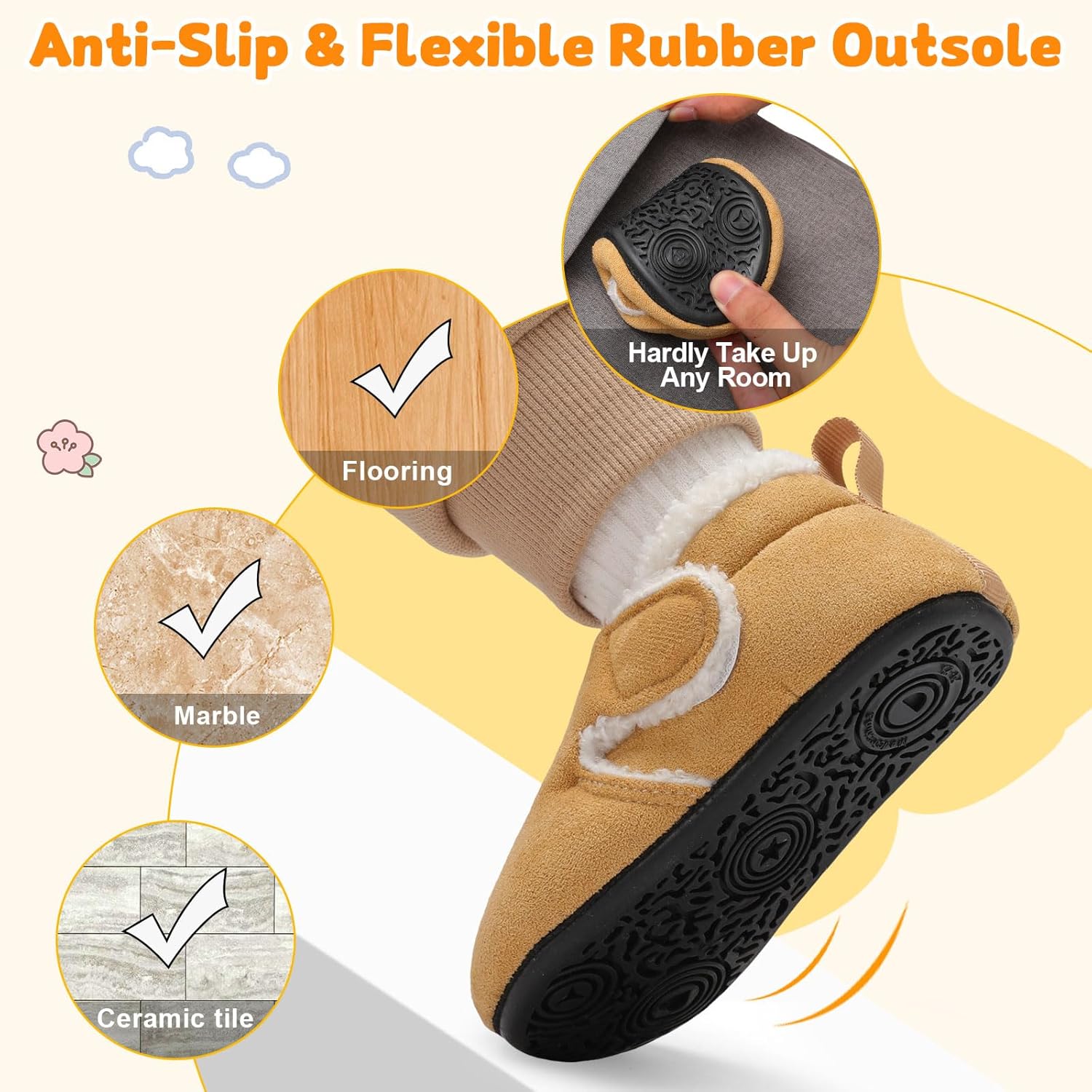 JOINFREE Toddler Slippers Boys Girls Adjustable House Shoes Barefoot Sock Shoes with Rubber Sole Baby Comfort Warm Indoor Outdoor Walking Shoe - Image 6