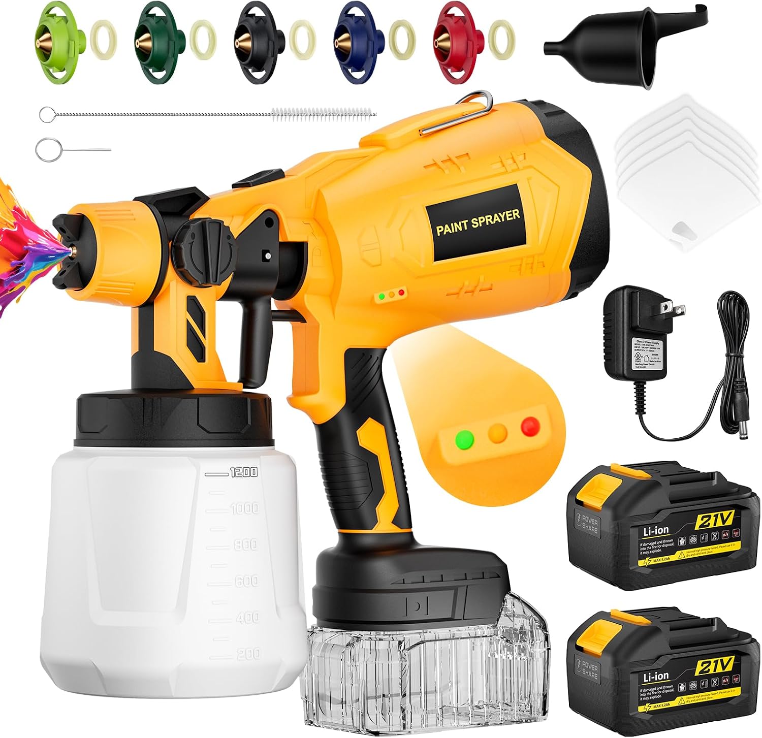 Cordless Paint Sprayer for House Painting with 2x5200mAh Battery, 37000RPM