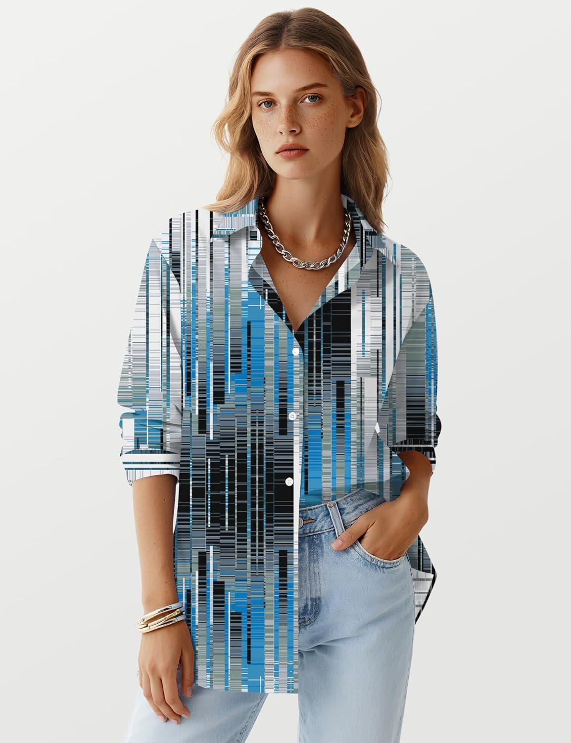 LOMON Button Down Shirt for Women Spring Summer Tops Long Sleeve Business Dressy Casual Blouses Collared Work Outfits Clothes - Image 4