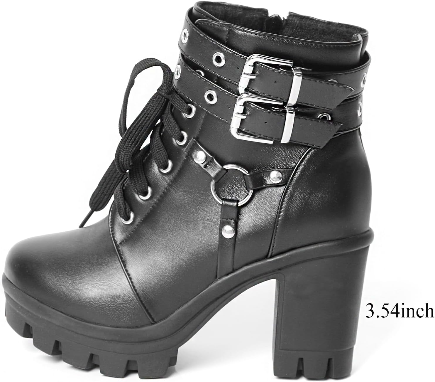 MEOTINA Goth Platform Black Boots for Women Dressy Chunky Combat Boot Buckle Gothic Booites Zipper Rivets Rave Shoes - Image 6