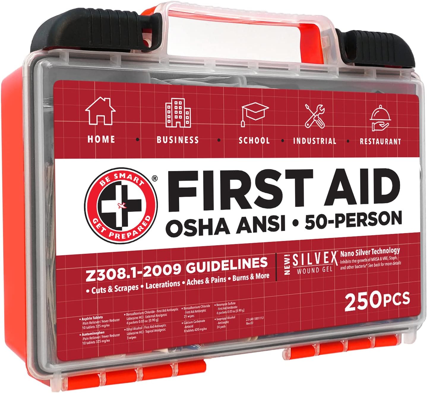 Be Smart Get Prepared First Aid Kit, 250 Piece. Exceeds OSHA ANSI Standards for Office, Home, Car, School, Emergency, Survival, Camping, Hunting, & Sports. FSA HSA : Sports & Outdoors