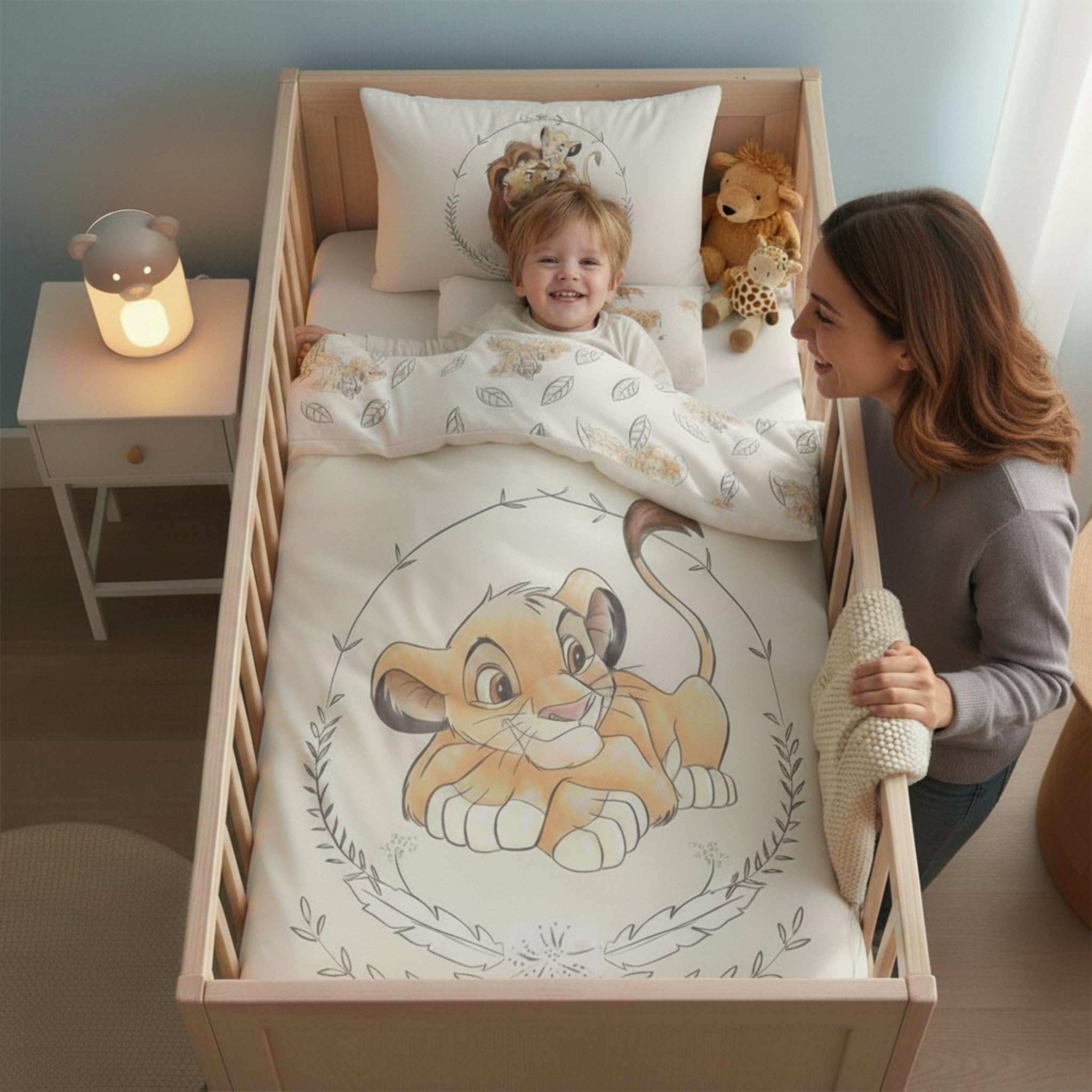 Housse de couette bebe Simba Le roi Lion 100x135 cm avec taie d'oreiller 40x60 cm | Linge/Parure de lit bébé idéal pour les lits de 60x120 cm jusqu'à 70x140 cm | pour les Tout Petits 100% coton