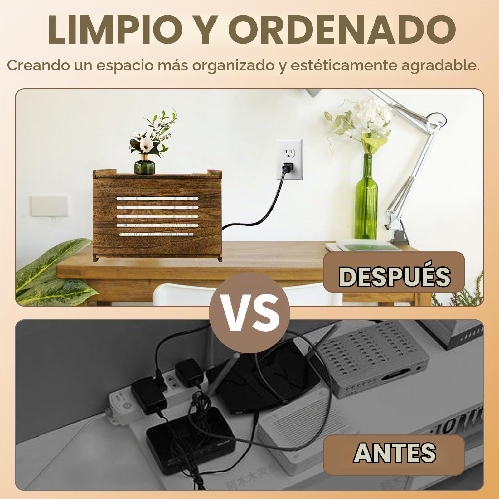 Estante de madera para router, caja de almacenamiento para router para estante de gestión de cables y organizador, caja oculta para router para gestionar cables