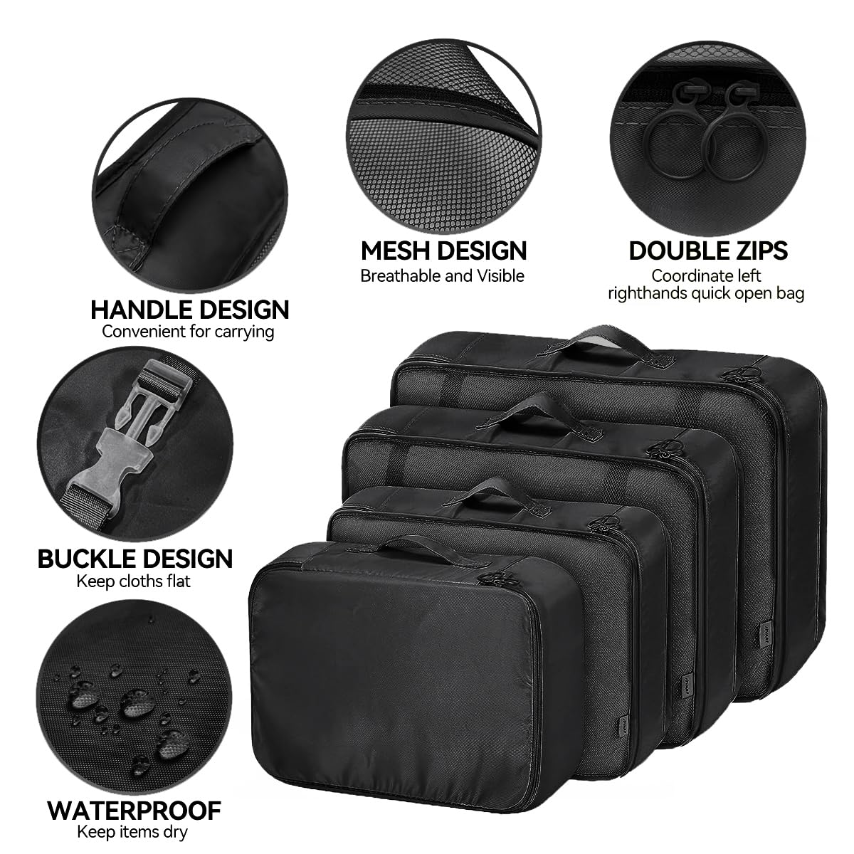 Shadcoler Organizer Valigia, 8 Pezzi Organizer Valigia Salvaspazio, Organizer Viaggio, Packing Cubes per Cosmetici, Abbigliamento Intimo, Vestiti, Borse, Scarpe, Viaggio Accessori Utili (Black)