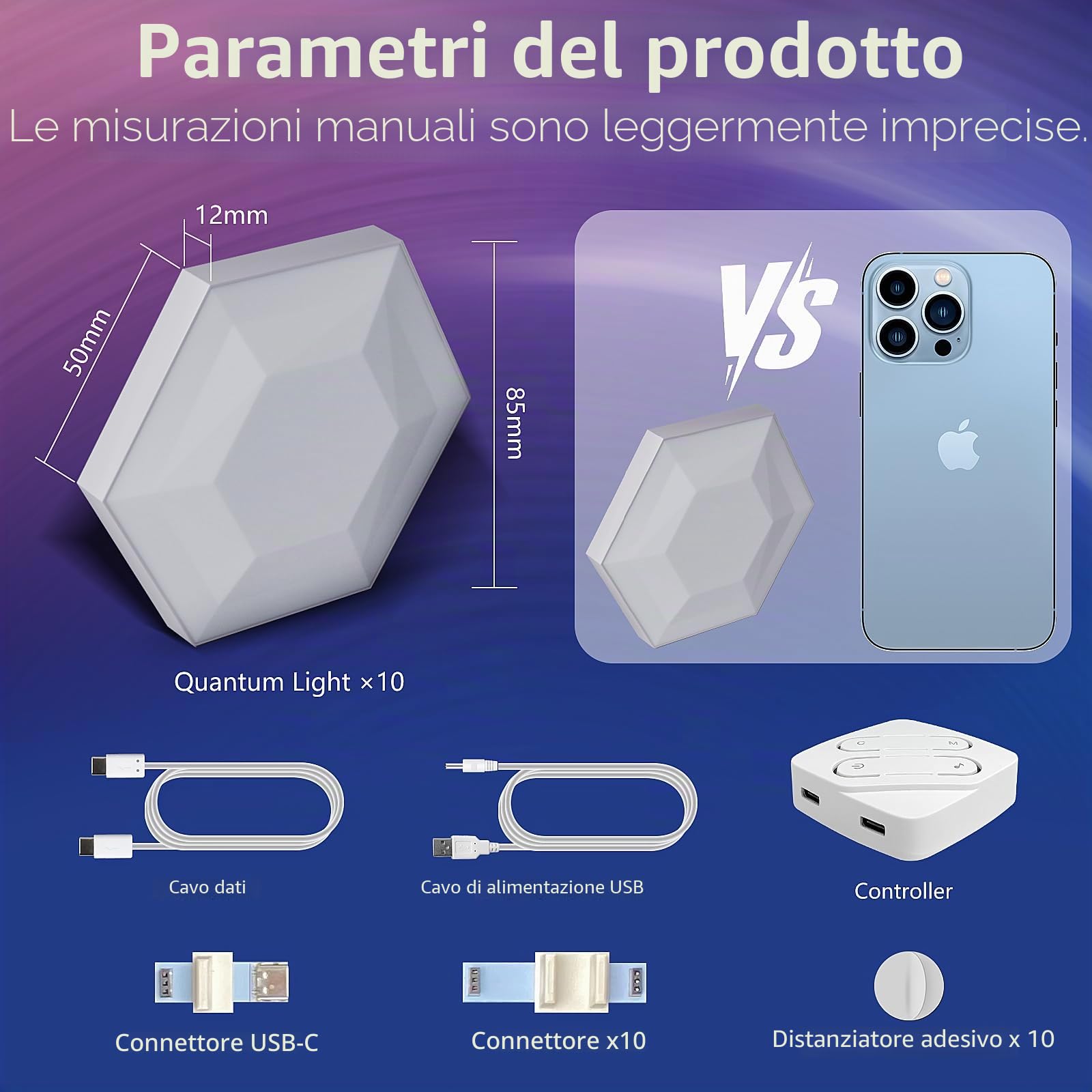 Pannello LED Hexagon Gaming 10 PCS, Lampada da Parete LED Smart con RGB-IC, Sincronizzazione Musicale, Controllo tramite App, Illuminazione da Parete per Camera e Setup da Gaming