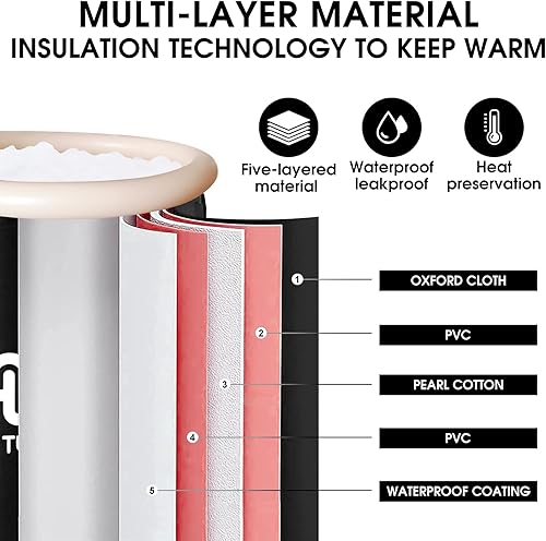 Miniatura 3 de Bañera plegable portátil para adultos, bañera de hidromasaje, bañera plegable independiente, bañera de hidromasaje con cojín (29.5 x 29.5 x 29.5