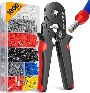 HONGEDUOREMI Ferrule Crimping Tool Kit: Self-Adjusting AWG 23-7 Ratchet Pliers + 1800PCS Color-Coded Ferrules for Car Audio DIY Wiring