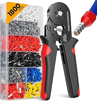 Ferrule Crimping Tool Kit,Wire Ferrule Kit Crimper Connectors,4 corners Self-adjustable AWG23-7 gauge 1800PCS Ferrules Electrical Terminal,Crimpers Tools Pin Terminals Ratchet Pliers for Audio,Car,DIY