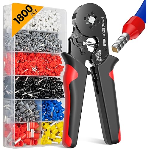 Ferrule Crimping Tool Kit,Wire Ferrule Kit Crimper Connectors，4 corners Self-adjustable AWG23-7 gauge 1800PCS Ferrules Electrical Terminal，Crimpers Tools Pin Terminals Ratchet Pliers for Audio,Car,DIY