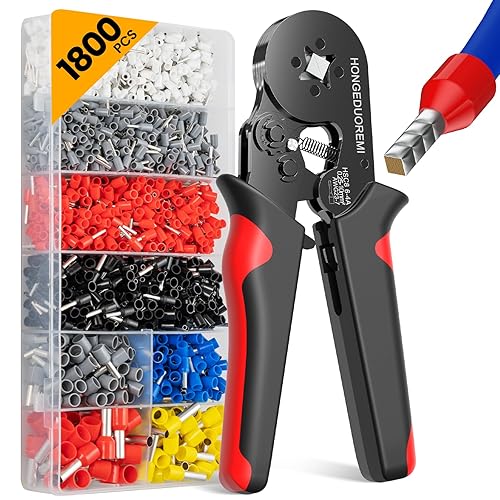 Ferrule Crimping Tool Kit,Wire Ferrule Kit Crimper Connectors，4 corners Self-adjustable AWG23-7 gauge 1800PCS Ferrules Electrical Terminal，Crimpers Tools Pin Terminals Ratchet Pliers for Audio,Car,DIY