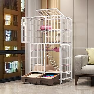 XWJOYW Jaula Grande para Gatos de Interior, Corral de Juego para Gatos, de Alambre metálico, Ideal para 1-3 Gatos (Color: Blanco, 78 x 55 x 145 cm)