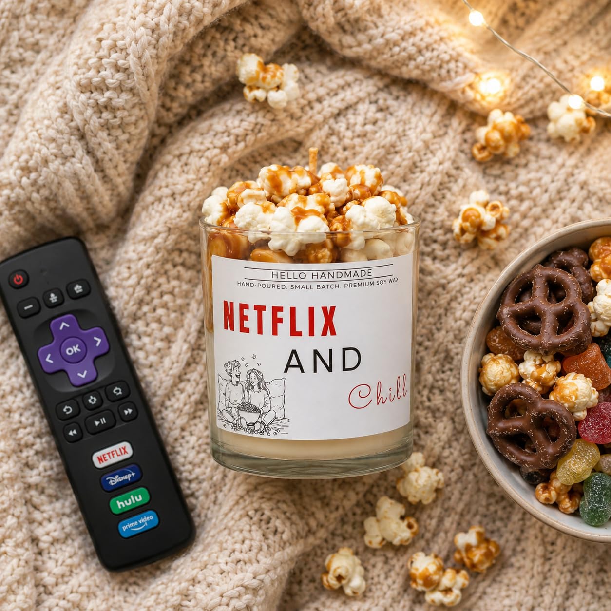 Caramel Popcorn Scented Candle, Movie Night Gift, 410 g-image-30