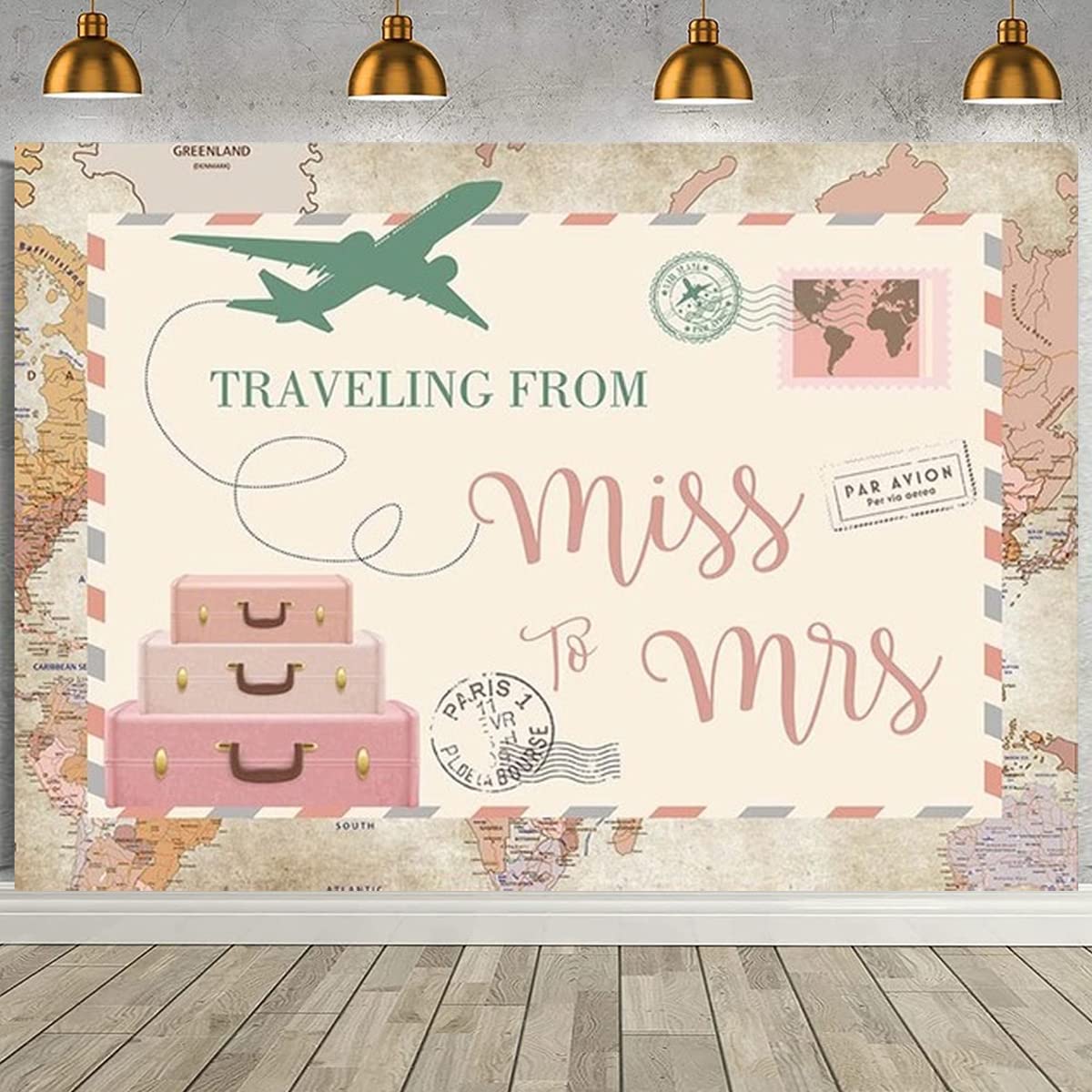 Traveling from Miss to Mrs Photography Background Postcard Suitcases Travel Adventure Begin Backdrop Bridal Shower Wedding Supplies Baby Shower Party