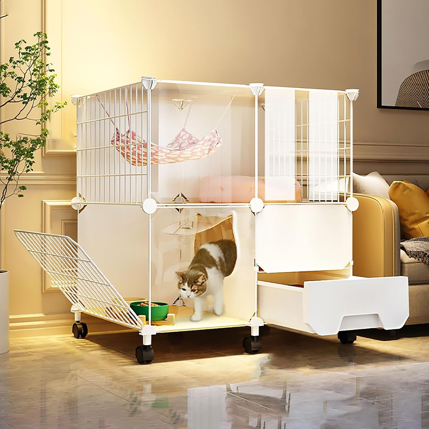Cage d'intérieur pour chat clôture modulable et parc petits animaux