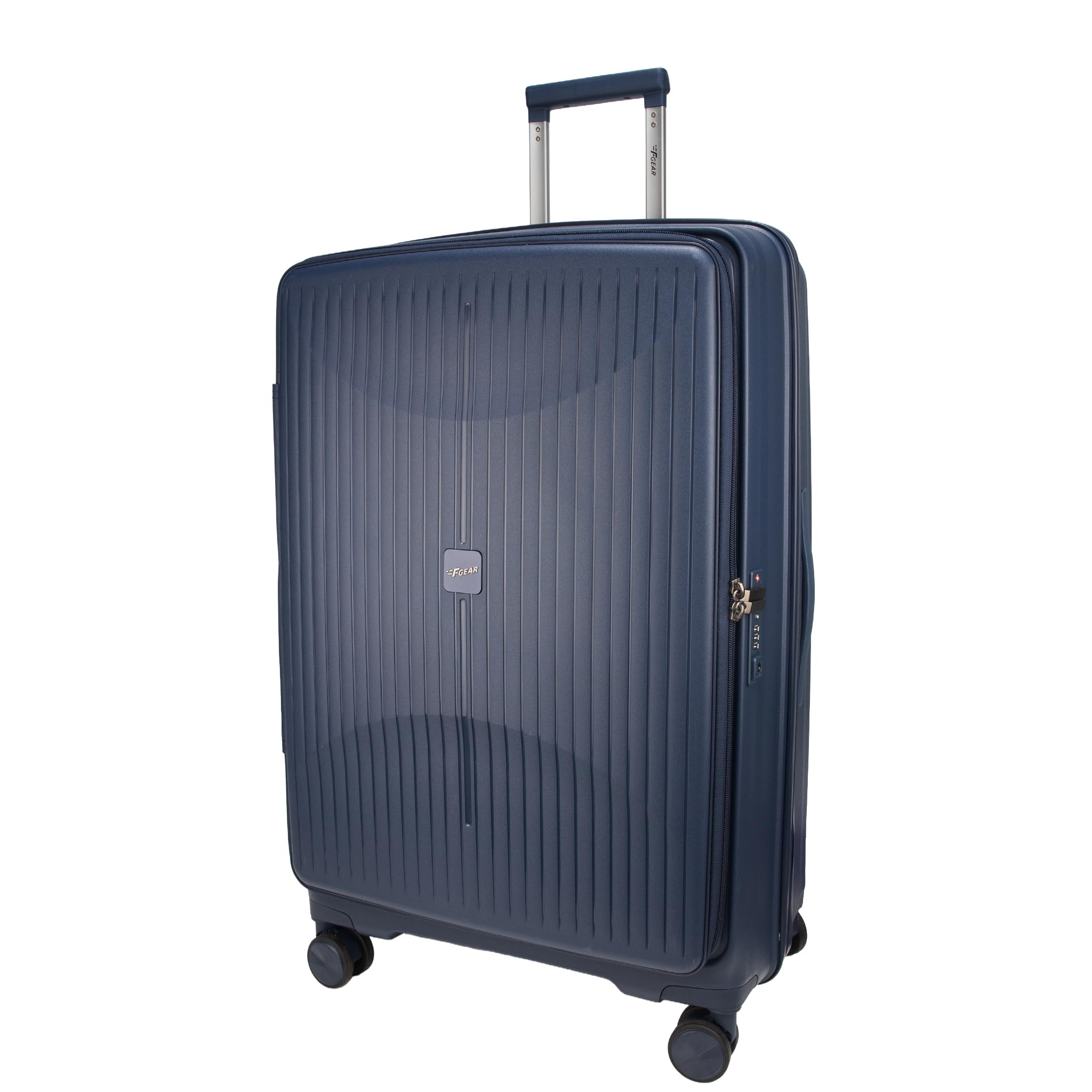 Myton Navy Large Front Opening Hard Luggage | Lightweight Expandable Check-in Suitcase with 360° Spinner Silent 8-Wheels, Built-in TSA Lock, Anti-Theft Zipper & 3-Level Telescopic Trolley