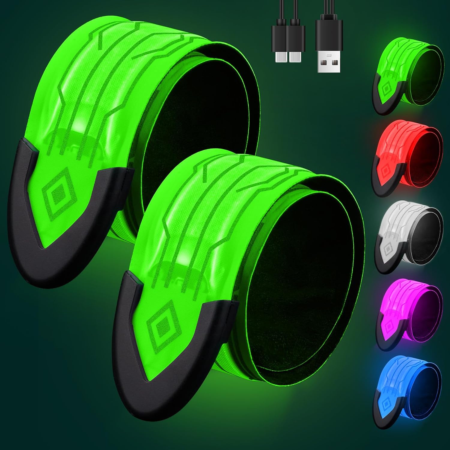  Rechargeable LED Armband 2-Pack, High Visibility Running Gear for Night Safety, 5 Colors & 3 Modes Light Up Wristbands for Night Walking, Cycling, Running Gift for Women Men Kids，White thumbnail