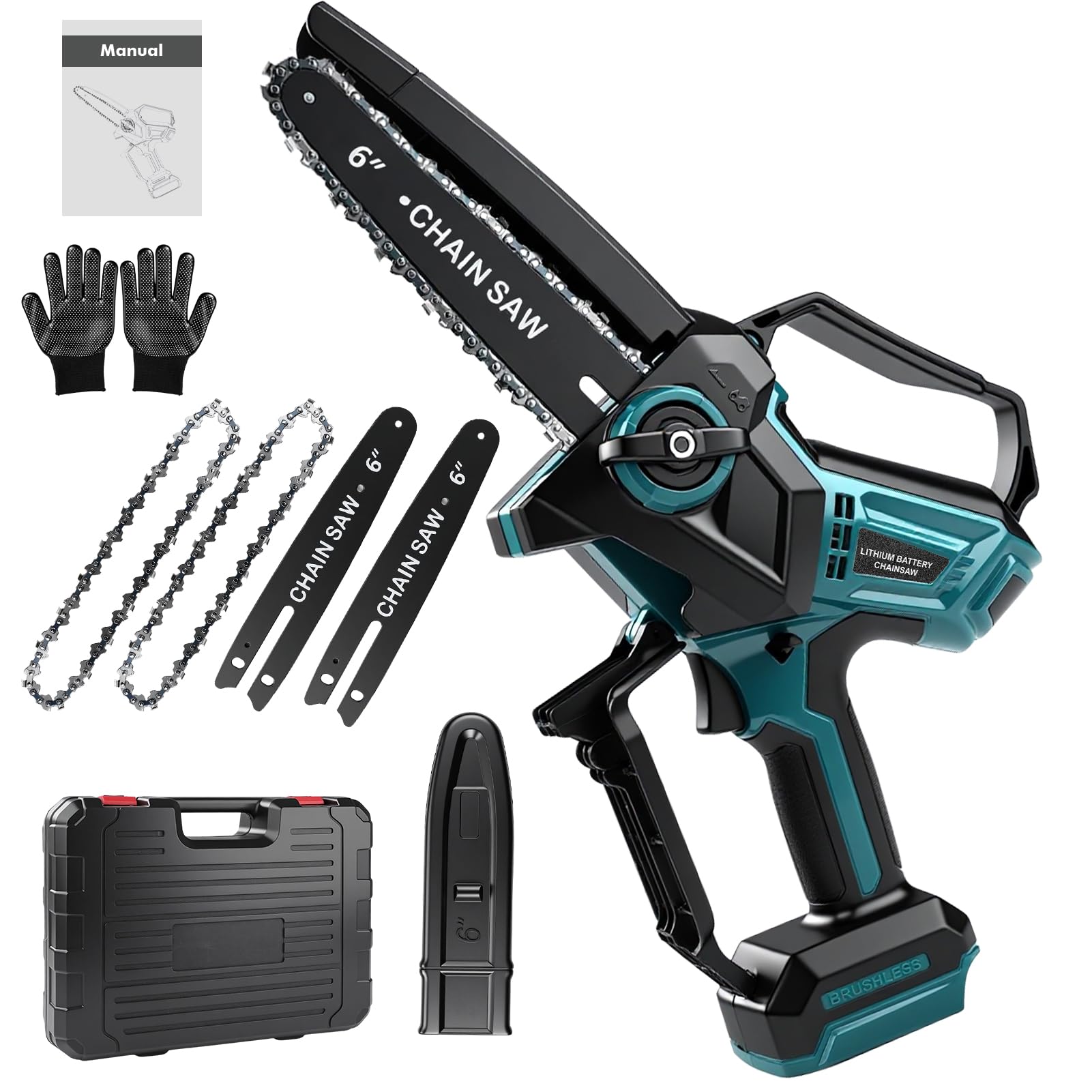 Sierra Eléctrica Podar Árboles 6 Pulgadas, Mini Motosierra Batería 18 V de Mano, Sierra Eléctrica Inalámbrica con Lubricación Automática Cadena, Motosierra Sin Escobillas, para Ramas Madera