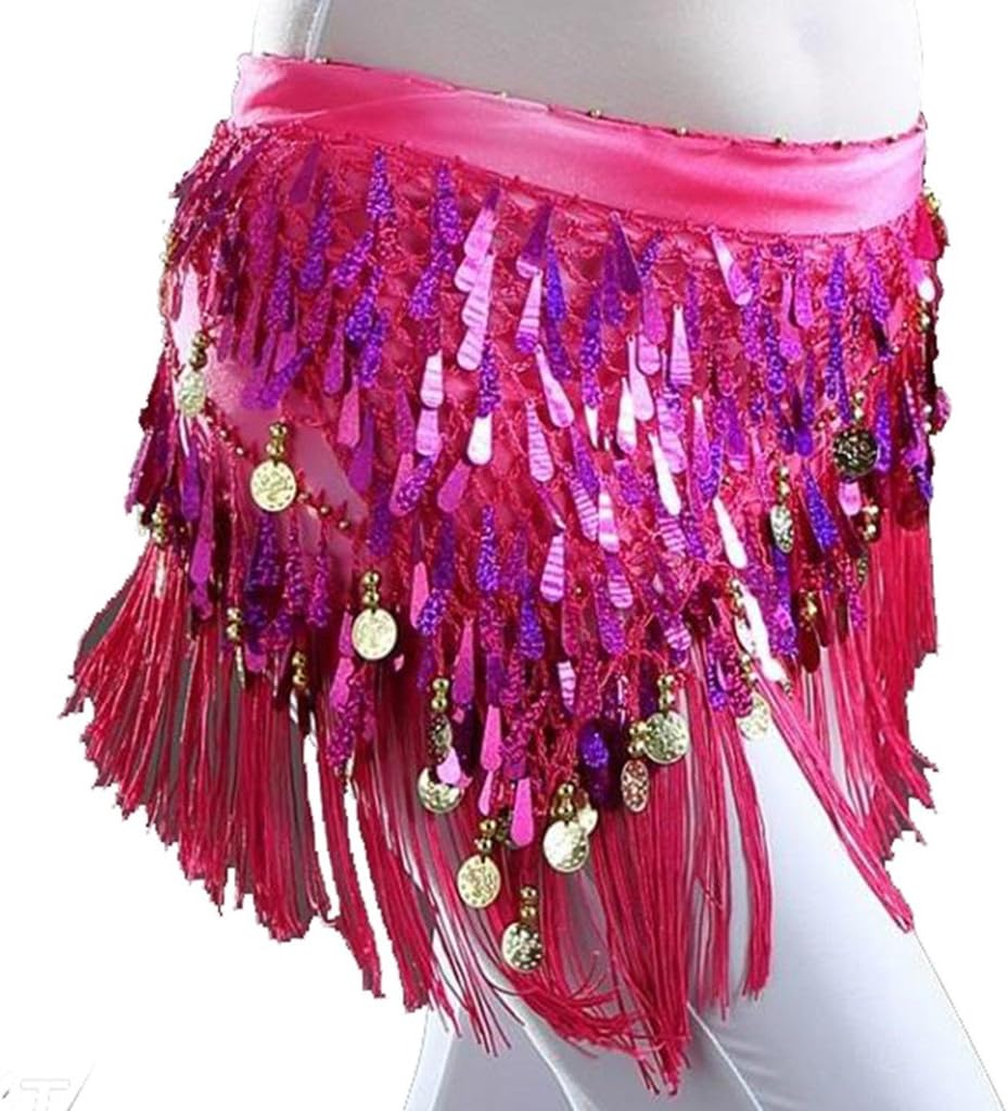 MUNAFIE Belly Dance Hip Scarf with Tassels Sequins, Triangle Coins Wrap Skirt Music Festival Clothing Skirt - Image 5