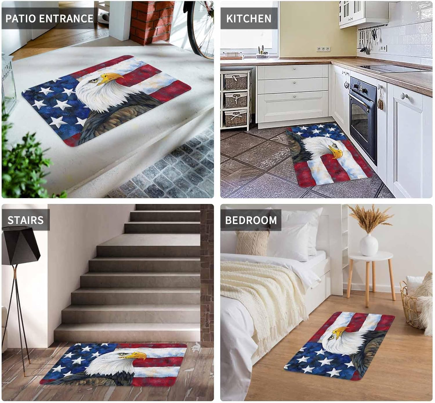 4th of July Door Mat Eagle Doormat Rustic Retro American Flag Independence Day Welcome Mat Non Slip Rubber Entryway Front Rug Floor Mats for Indoor Outdoor Kitchen Memorial Day Holiday Decor 18x30